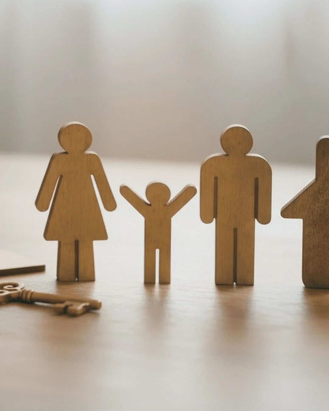 An advisor holding a protective umbrella over cut-out figures representing a family, home and car